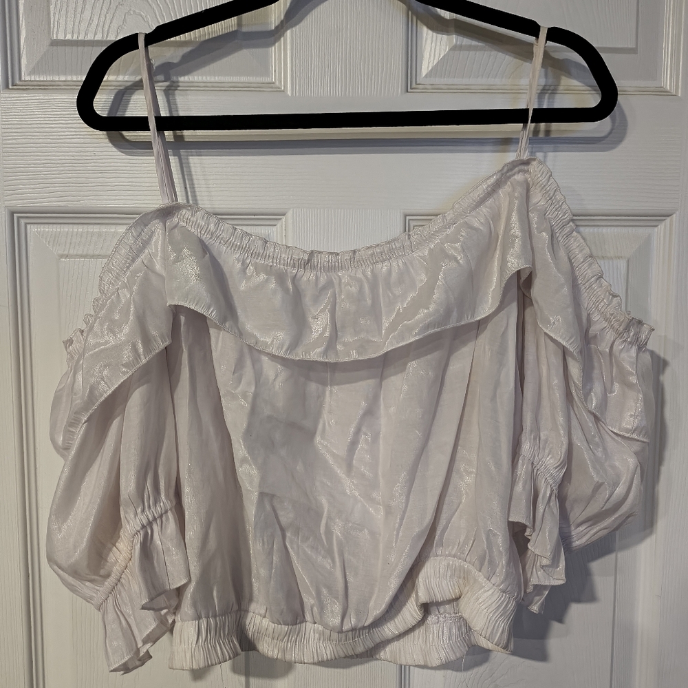 Poetry Clothing Sz M Off-Shoulder White Oversized Crop Top